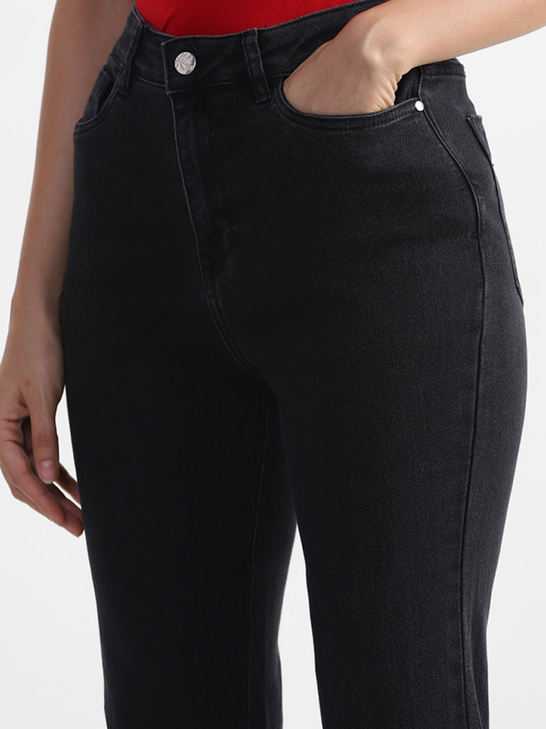 LOV Black Flared Ankle Length Jeans