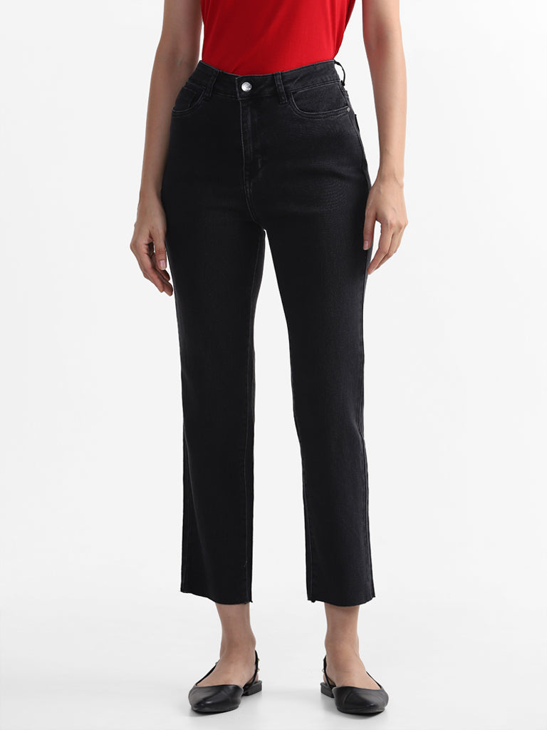 LOV Black Flared Ankle Length Jeans