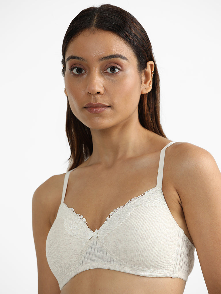 Wunderlove Cream Lace Rib Bra