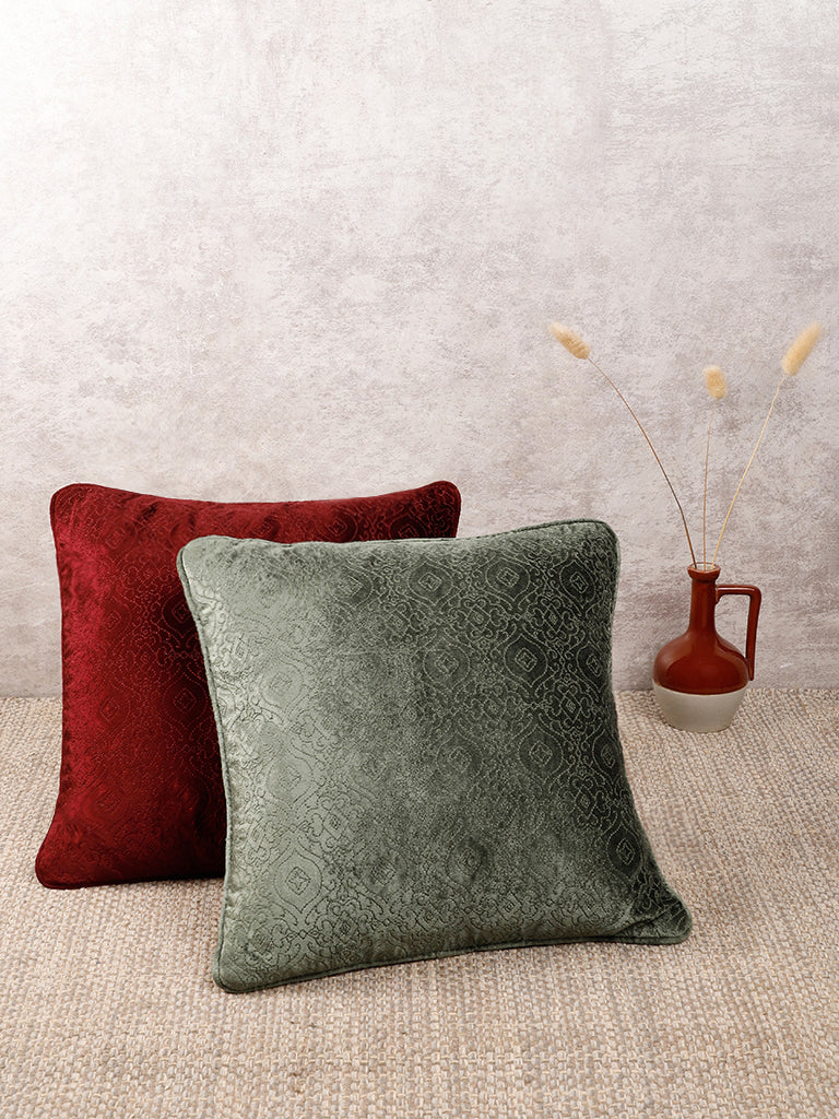 Westside Home Dark Green Cushion Cover with Mid Self Mini Damask