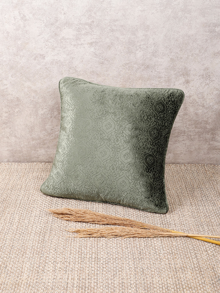 Westside Home Dark Green Cushion Cover with Mid Self Mini Damask
