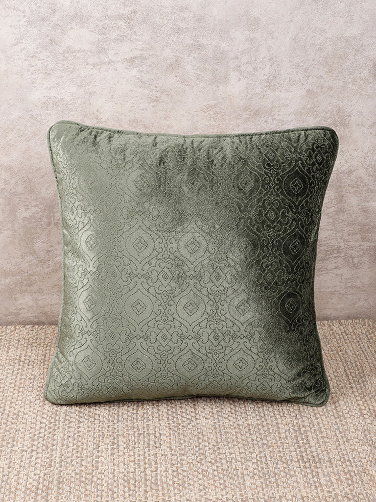 Westside Home Dark Green Cushion Cover with Mid Self Mini Damask