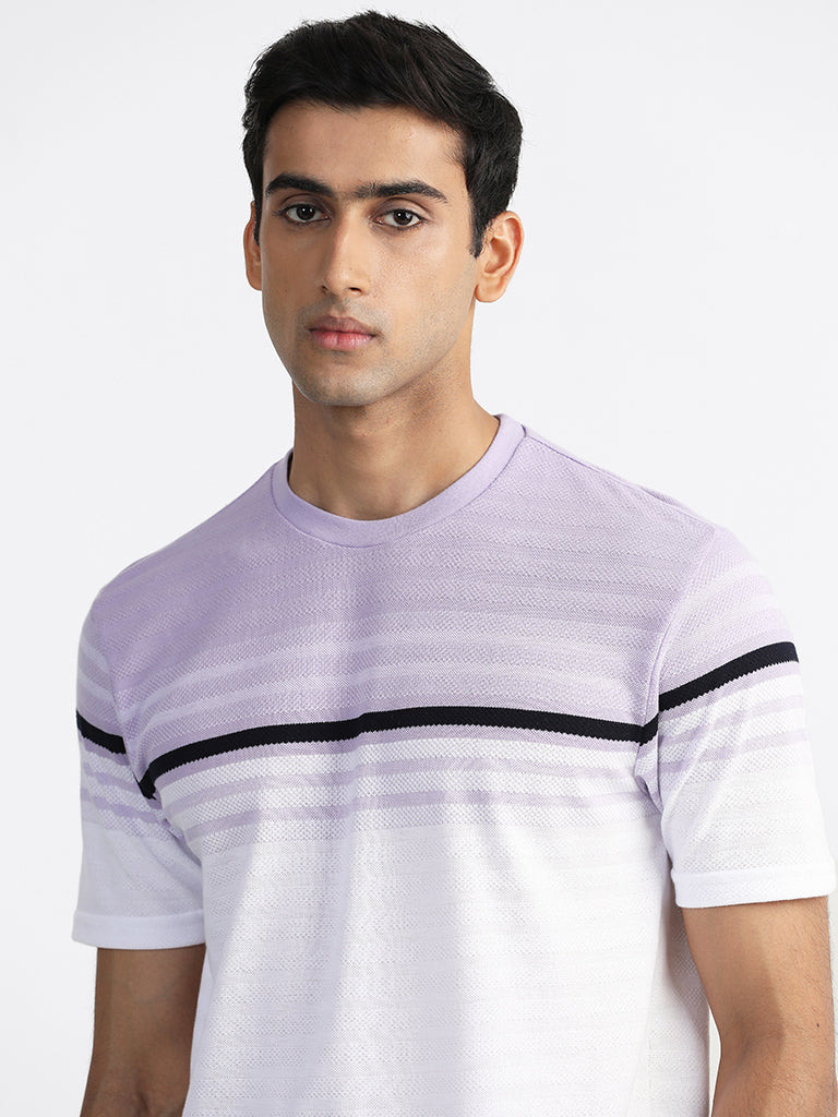 WES Lounge Striped Lilac-Colored Relaxed-Fit T-Shirt