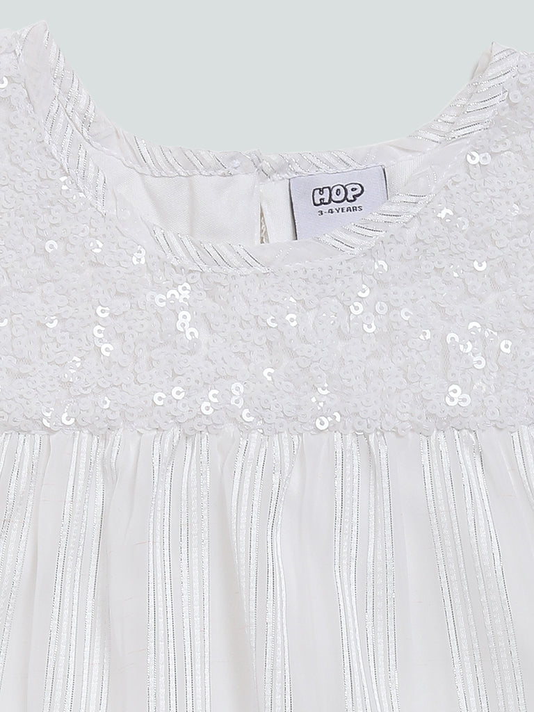 HOP Kids Yoke Sequence Embroidered White Dress