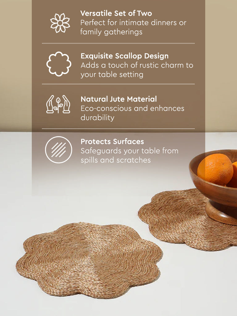Westside Home Beige Jute Scallop Placemat Pack of 2