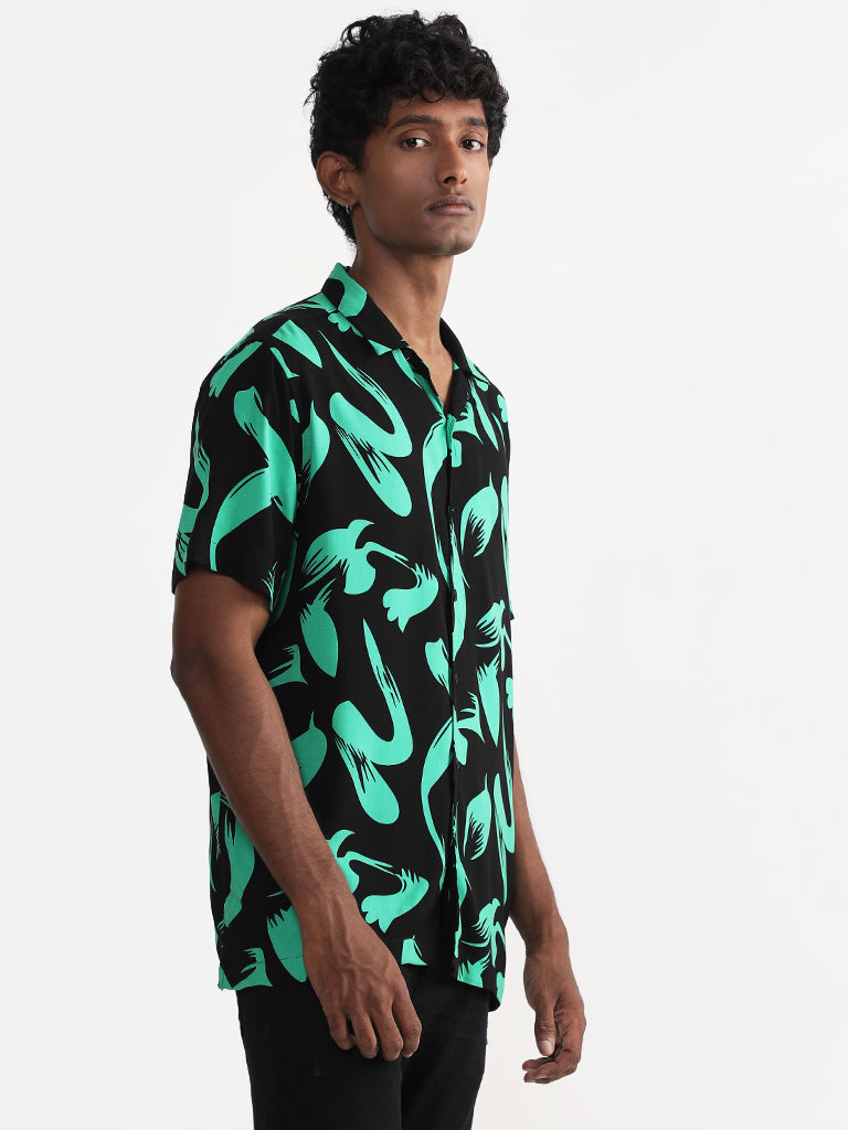Nuon Printed Black Relaxed-Fit Shirt