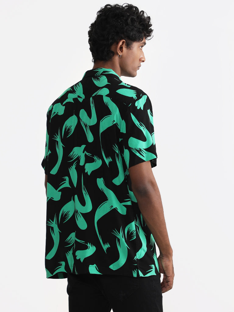 Nuon Printed Black Relaxed-Fit Shirt
