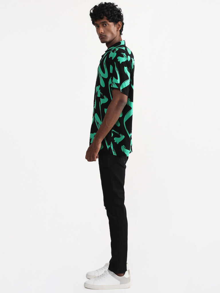 Nuon Printed Black Relaxed-Fit Shirt