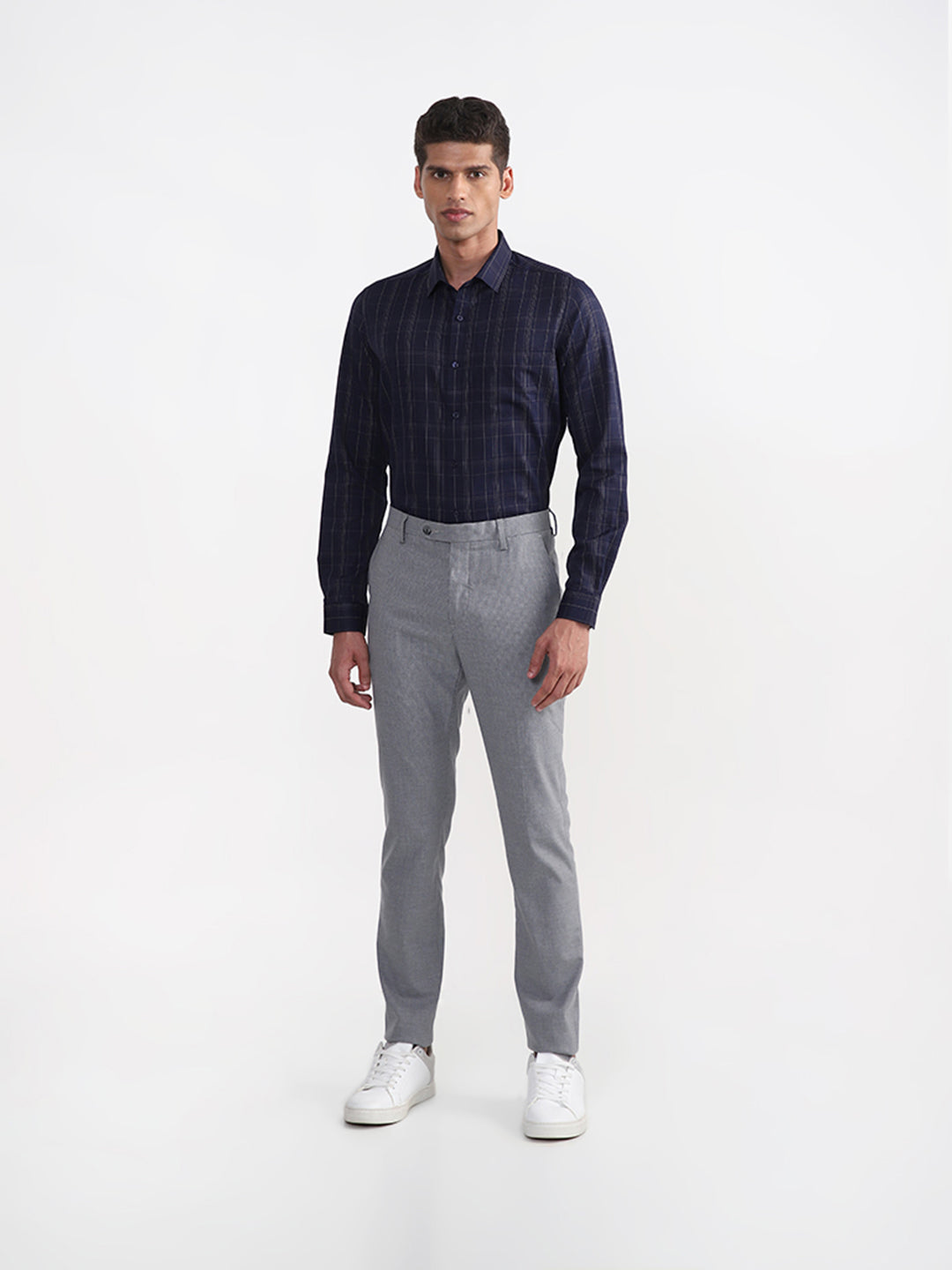 WES Formals Dobby Grey Ultra-Slim Fit Trousers