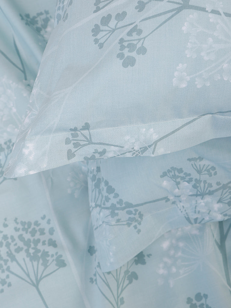 Westside Home Aqua Dandelion Printed Double Bed Flat sheet and Pillowcase Set