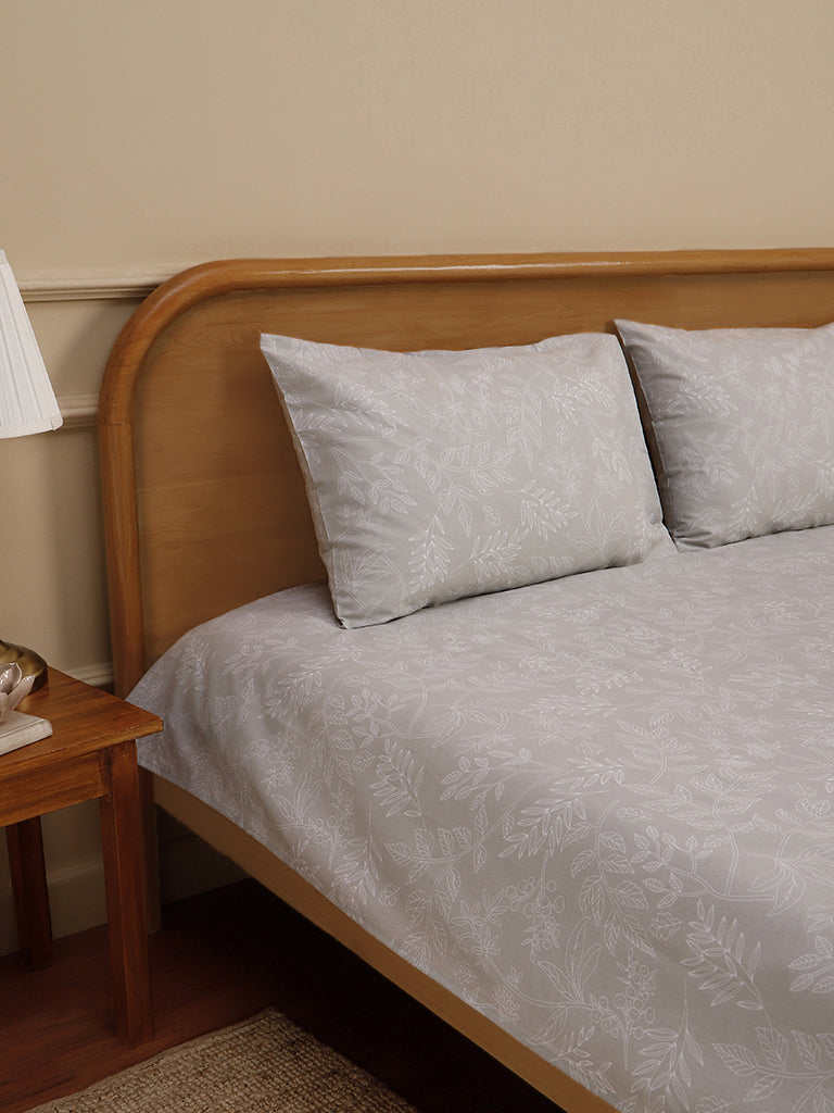 Westside Home Mint Leaves Printed Double Bed Flat Sheet With Pillowcase Set