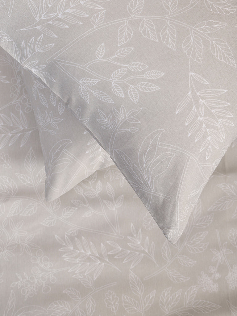 Westside Home Mint Leaves Printed Double Bed Flat Sheet With Pillowcase Set