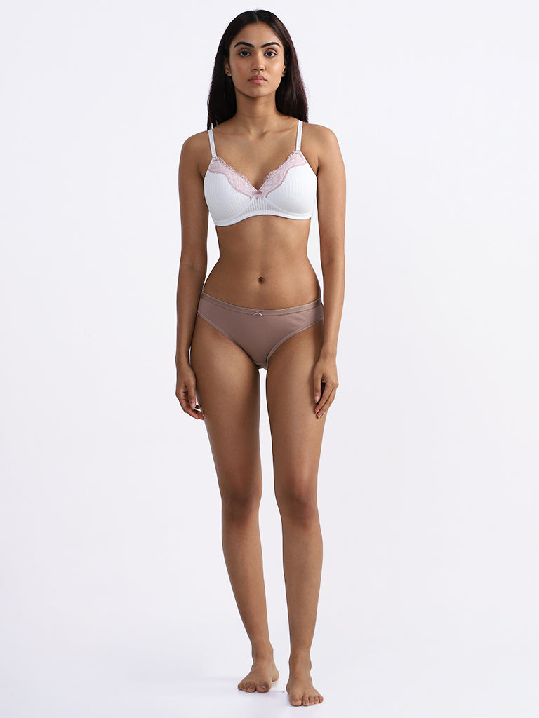 Wunderlove Self-Striped White Bra