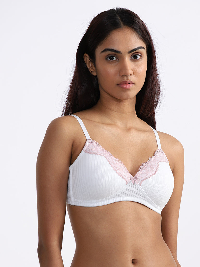 Wunderlove Self-Striped White Bra