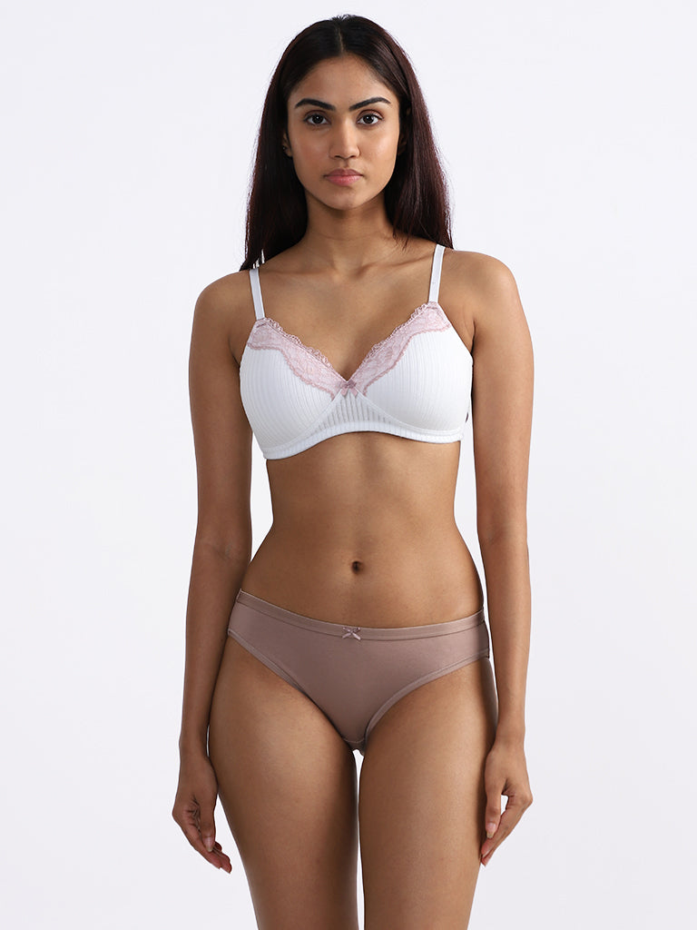 Wunderlove Self-Striped White Bra