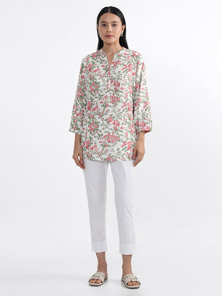 Utsa Red Botanical Charm Floral Printed Tunic