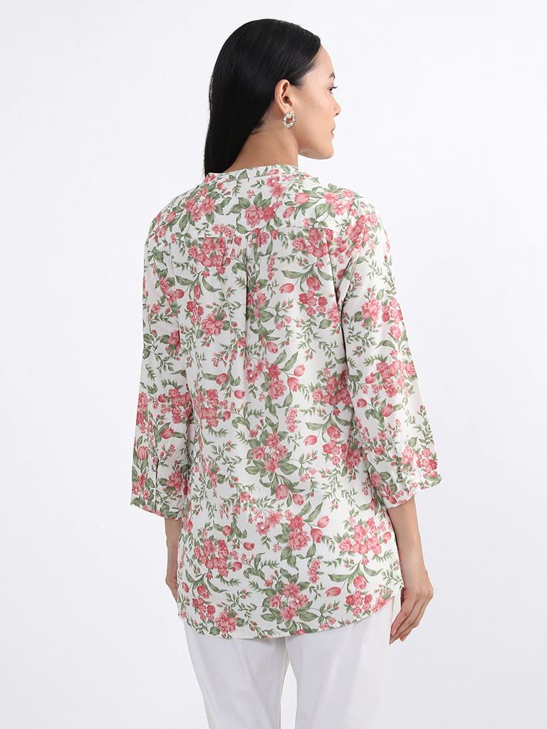 Utsa Red Botanical Charm Floral Printed Tunic