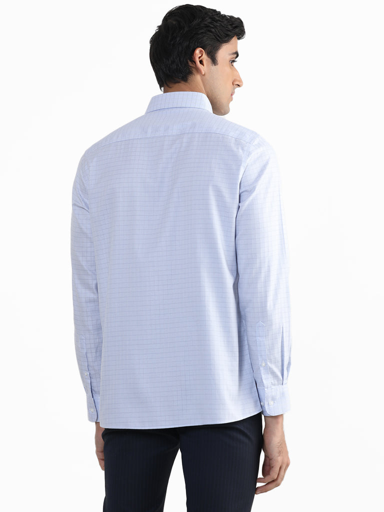 WES Formals Checked Blue Slim Fit Shirt