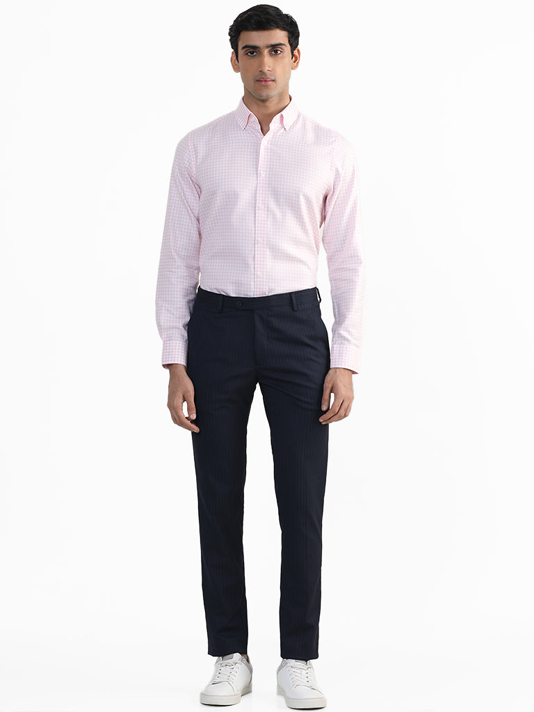 WES Formals Checked Pink Slim Fit Shirt