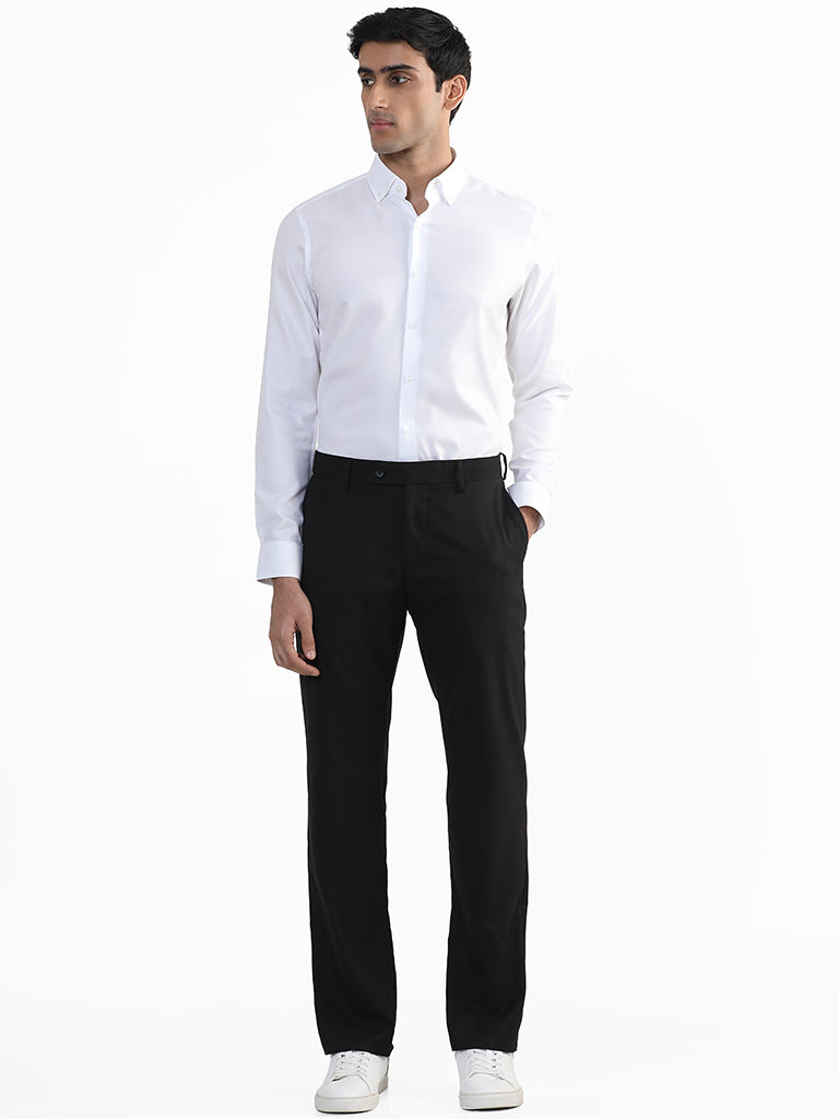 WES Formals Plain White Slim Fit Shirt