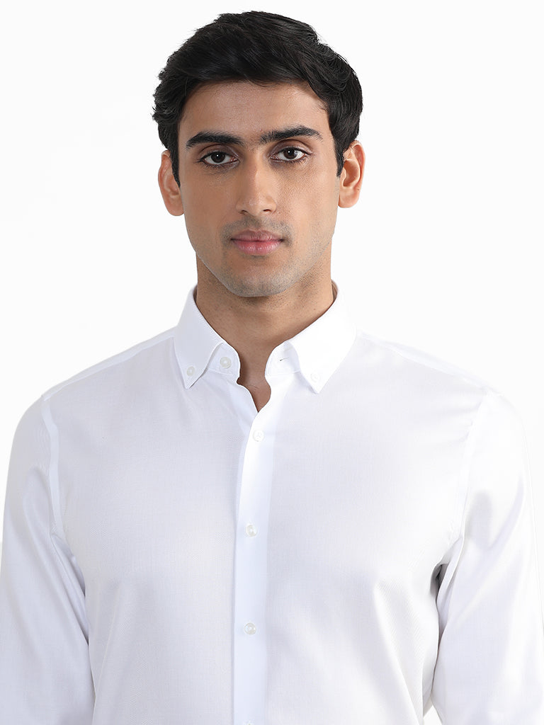 WES Formals Plain White Slim Fit Shirt