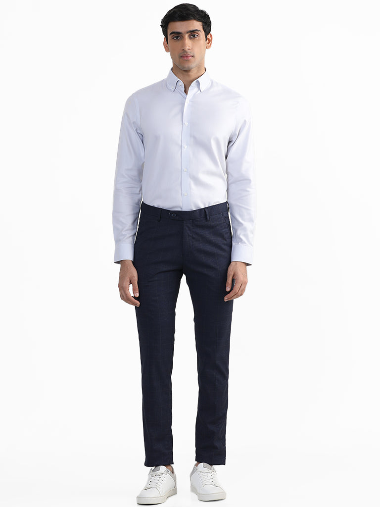 WES Formals Plain Grey Slim Fit Shirt