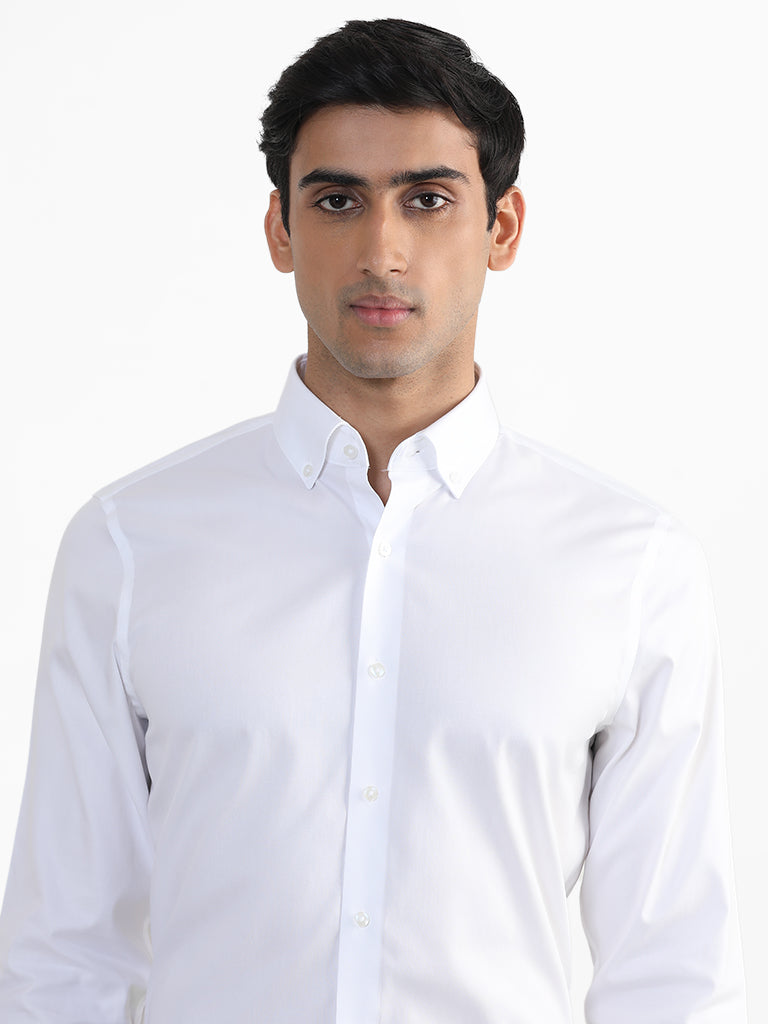 WES Formals Plain White Slim Fit Shirt