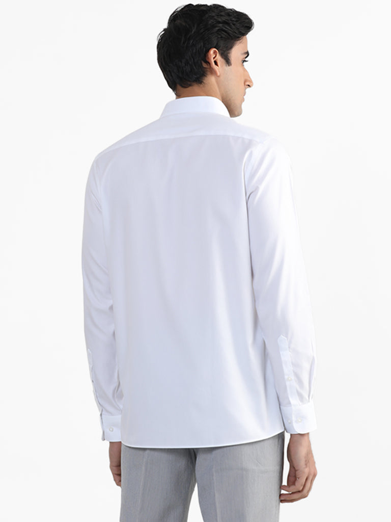 WES Formals Plain White Cotton Slim Fit Shirt