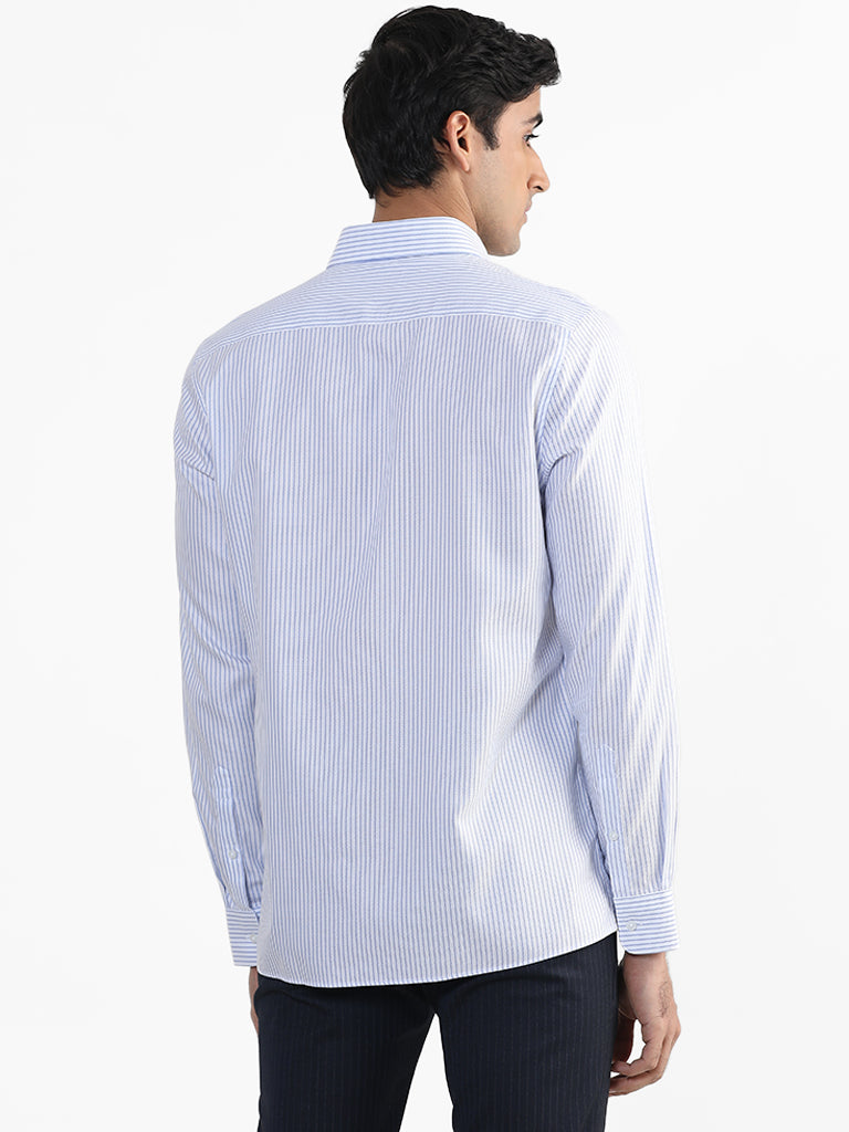 WES Formals Striped Blue Slim Fit Shirt