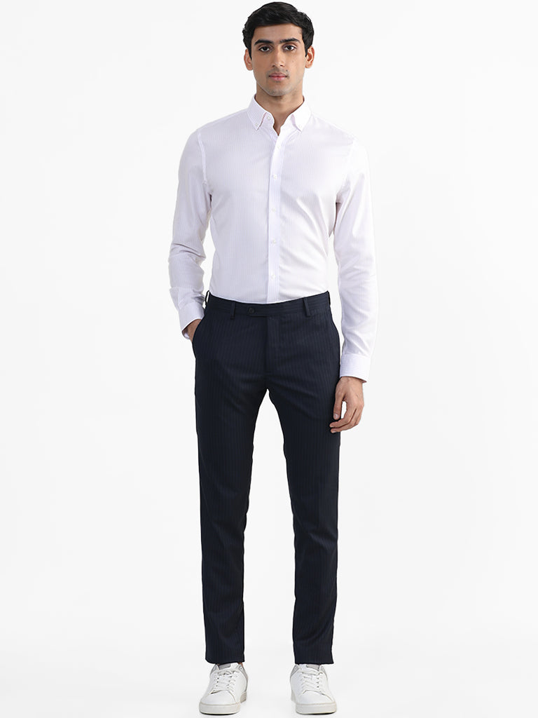 WES Formals Striped Pink Slim Fit Shirt