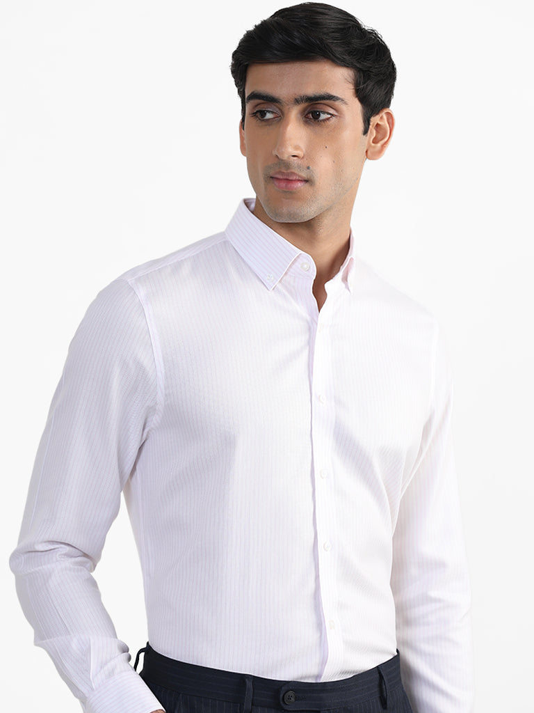 WES Formals Striped Pink Slim Fit Shirt