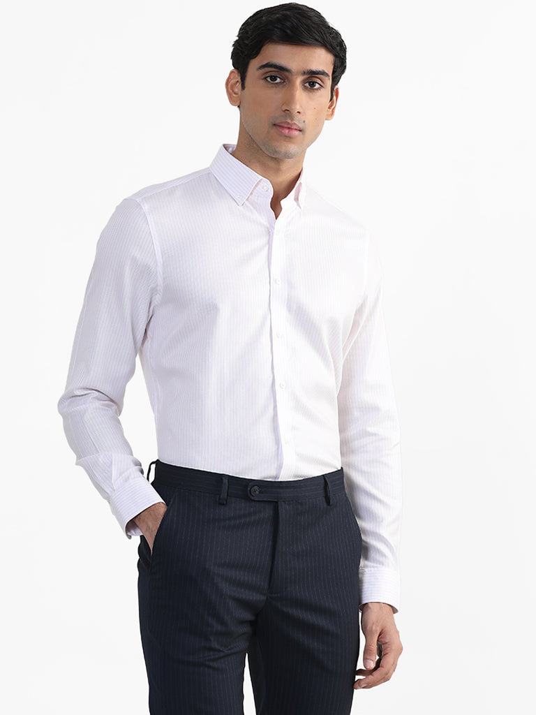 WES Formals Striped Pink Slim Fit Shirt