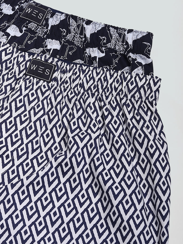 WES Lounge & Inner Navy Printed Relaxed Fit Boxers- Pack of 2