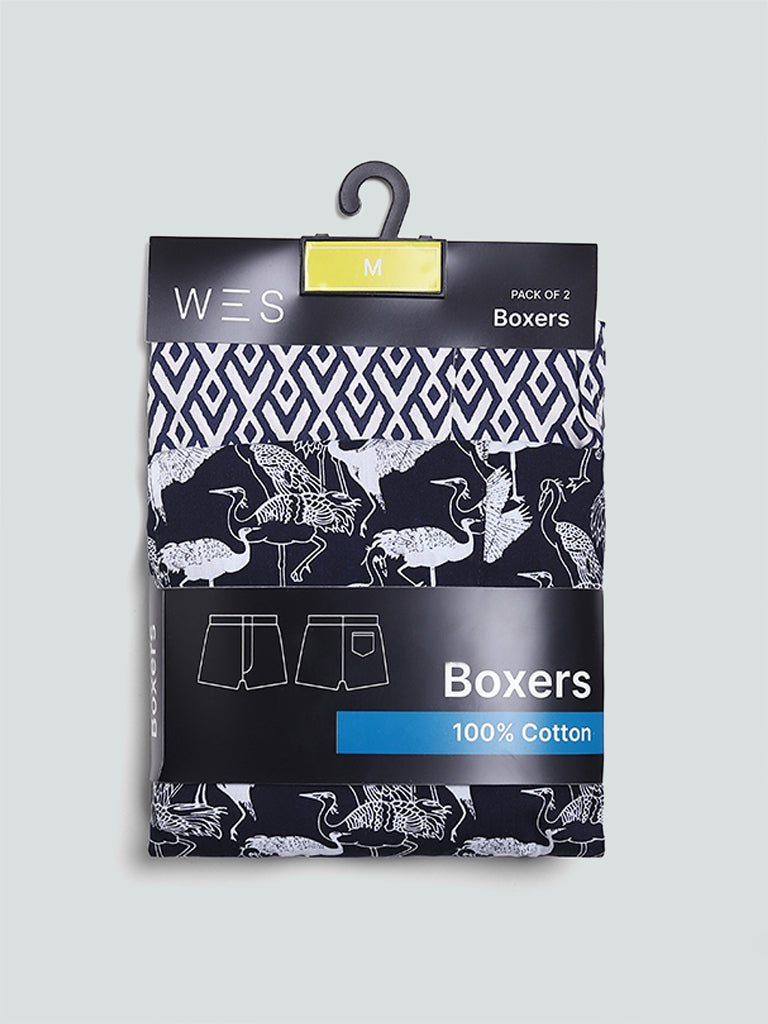 WES Lounge & Inner Navy Printed Relaxed Fit Boxers- Pack of 2