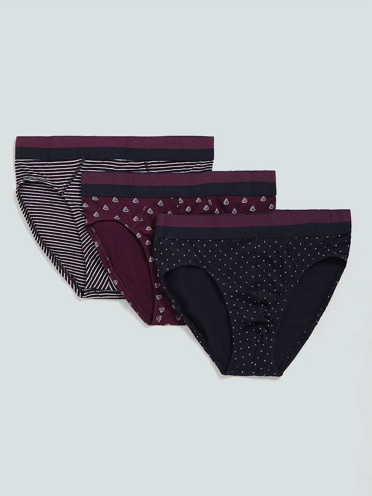 WES Lounge Cotton Stretchable Printed Multicolored Briefs - Pack of 3