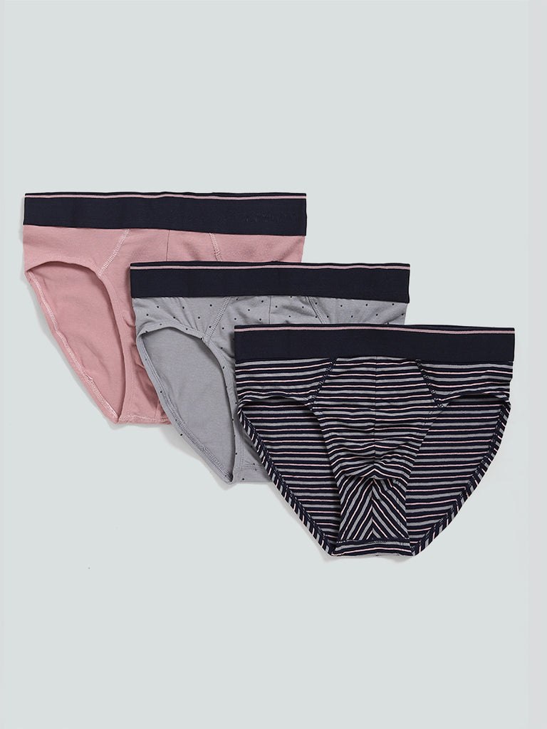 WES Lounge Cotton Stretchable Printed Dusty Pink Briefs - Pack of 3