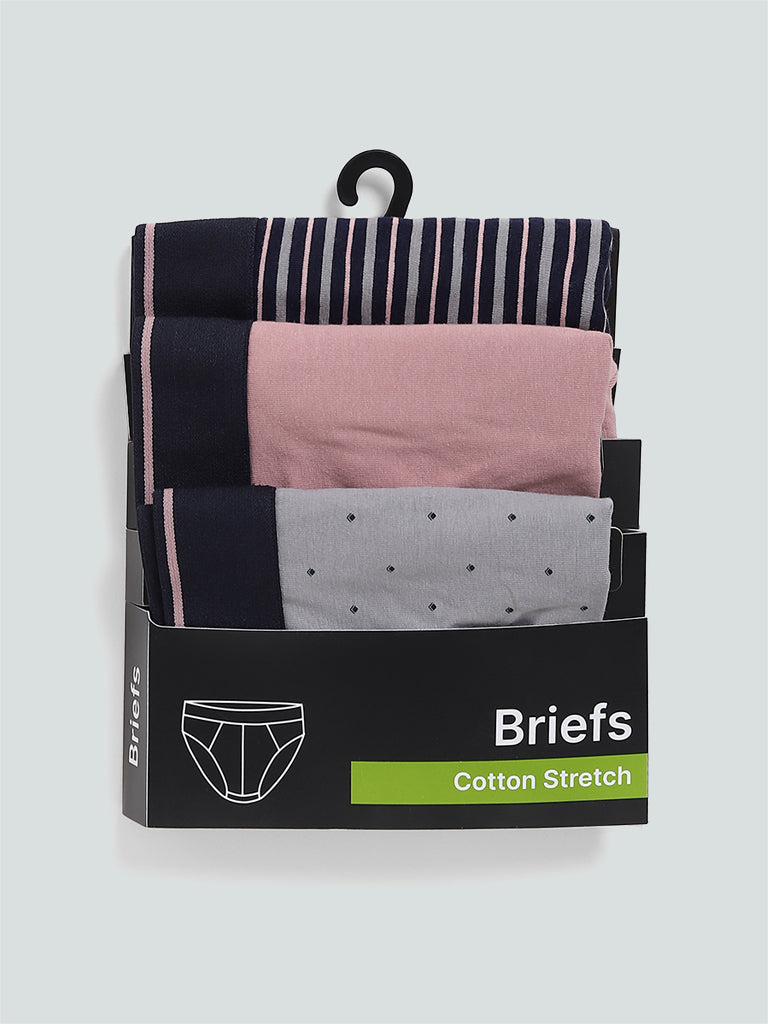 WES Lounge Cotton Stretchable Printed Dusty Pink Briefs - Pack of 3