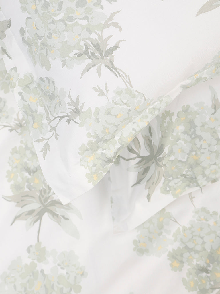 Westside Home Mint Hydrangea Printed Double Bed Flat sheet and Pillowcase Set
