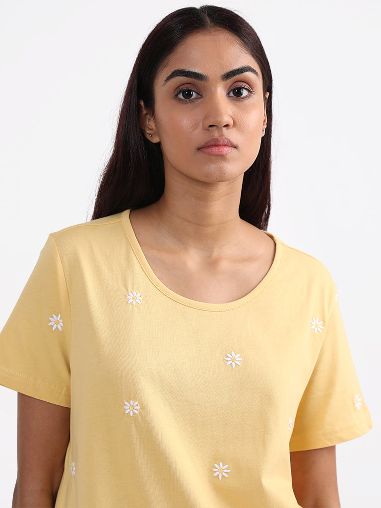 Wunderlove Sleepwear Printed Yellow T-Shirt