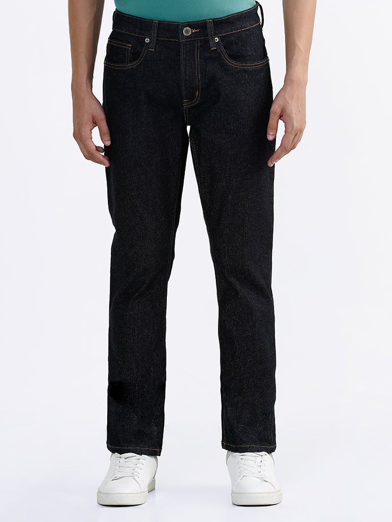 WES Casuals Solid Black Relaxed Fit Denim Jeans