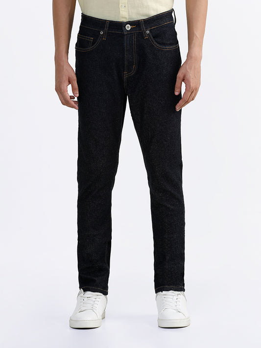 WES Casuals Solid Black Slim Fit Mid Rise Denim Jeans