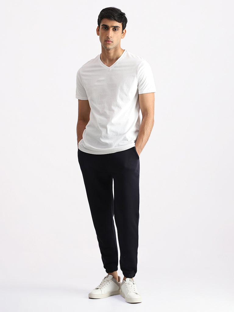 WES Casuals Solid Navy Relaxed Fit Trackpants