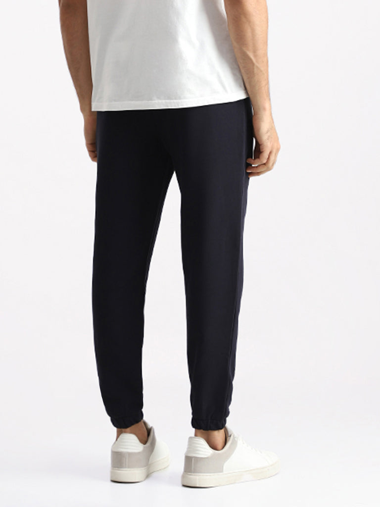 WES Casuals Solid Navy Relaxed Fit Trackpants