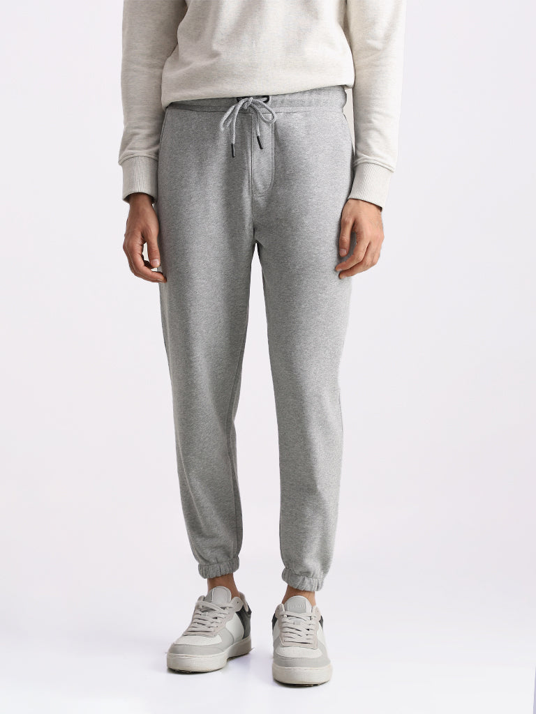 WES Casuals Solid Grey Relaxed Fit Trackpants