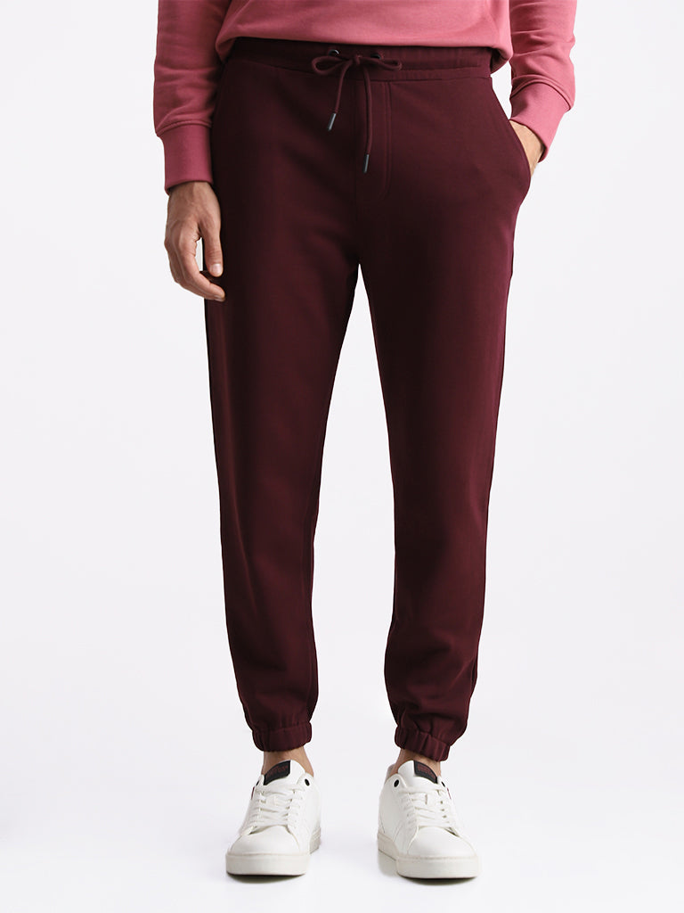 WES Casuals Solid Wine Relaxed Fit Trackpants