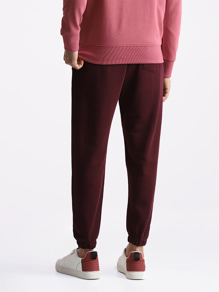 WES Casuals Solid Wine Relaxed Fit Trackpants