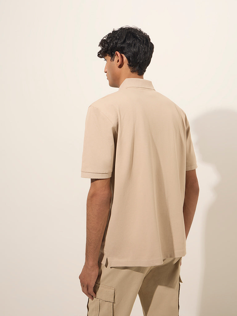 WES Casuals Beige Relaxed-Fit Polo T-Shirt