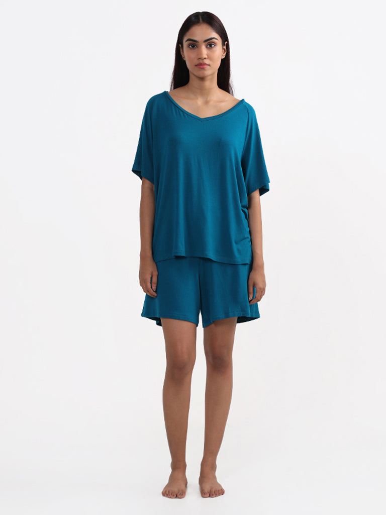 Wunderlove Sleepwear Solid Aqua Green Supersoft Shorts