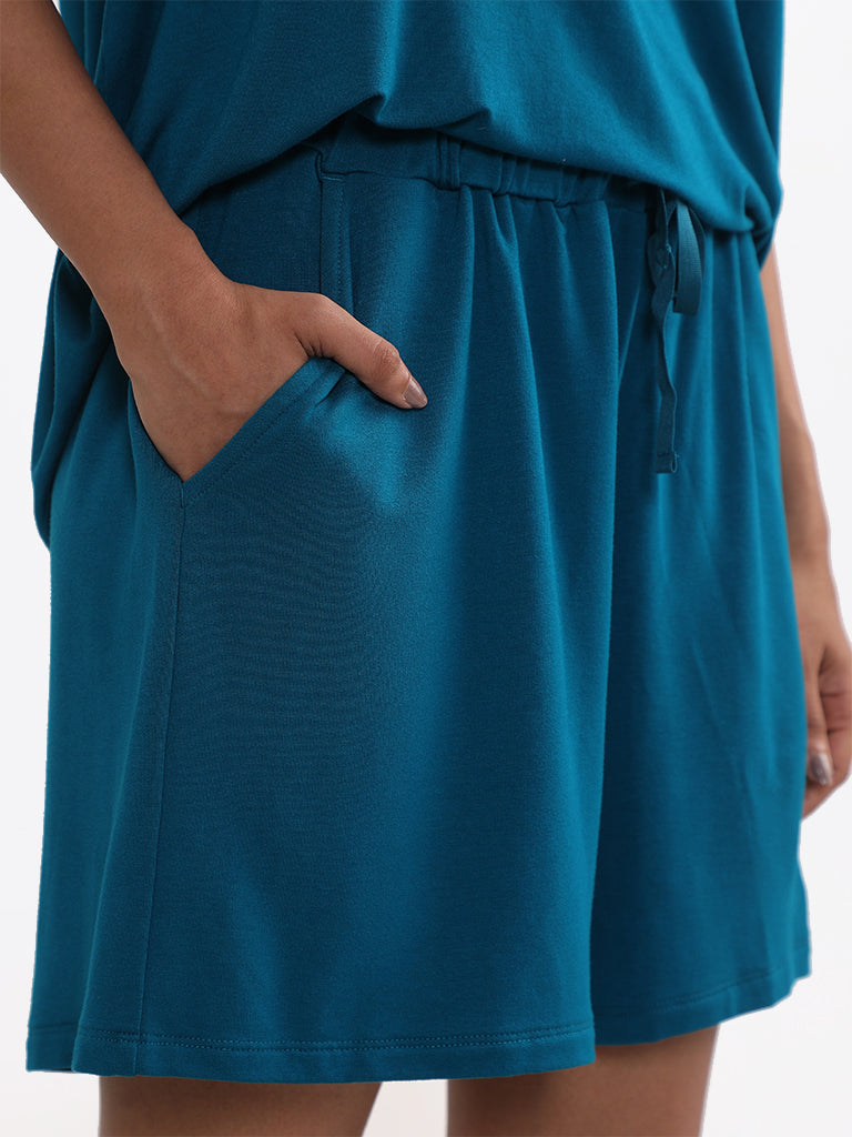 Wunderlove Sleepwear Solid Aqua Green Supersoft Shorts