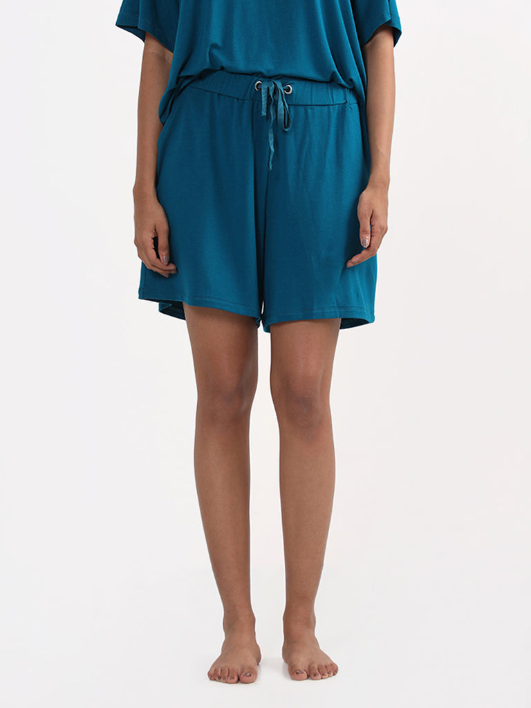 Wunderlove Sleepwear Solid Aqua Green Supersoft Shorts